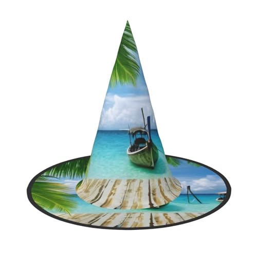 KDKJEDPEAF Seaside Boat Coconut Leaves Print Halloween Pointy Hat For Women Magic Hat Foldable Witch Hatwizard Party Hat For Cosplay Costume & Daily Accessorie KDKJEDPEAF Seaside Boat Coconut Leaves Print Halloween Pointy Hat For Women Magic Hat Foldable Witch Hatwizard Party Hat For Cosplay Costume & Daily Accessorie von KDKJEDPEAF