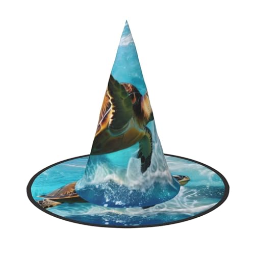 KDKJEDPEAF Seeschildkröten-Druck, Halloween-Spitzhut für Frauen, magischer Hut, faltbarer Hexenhut-Zauberer, Partyhut für Cosplay-Kostüm & tägliches Zubehör von KDKJEDPEAF