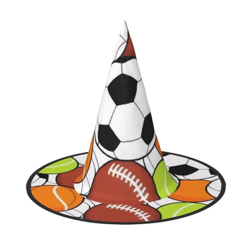 KDKJEDPEAF Sport Ball Print Halloween Spitzhut für Frauen Magischer Hut Faltbarer Hexenhut Zauberer Party Hut für Cosplay Kostüm & tägliches Zubehör von KDKJEDPEAF