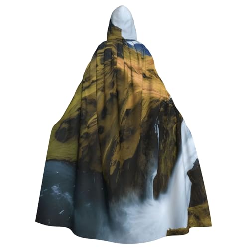 KDKJEDPEAF Unisex Erwachsene Halloween Kapuzenumhang - Hexe/Zauberer Oversize Kapuze Robe, Bergwasserfall Druck Cosplay Kostüm von KDKJEDPEAF