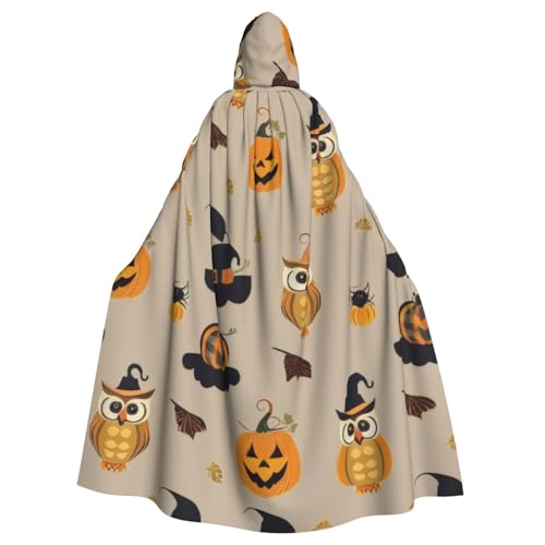 KDKJEDPEAF Unisex Erwachsene Halloween Kapuzenumhang – Hexe/Zauberer Oversize Kapuze Robe, Halloween Kürbis und Eule Druck Cosplay Kostüm von KDKJEDPEAF