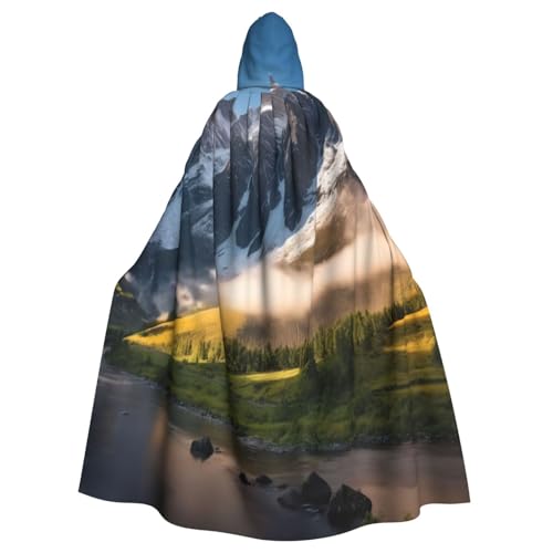 KDKJEDPEAF Unisex Erwachsene Halloween Kapuzenumhang – Hexe/Zauberer Oversize Kapuze Robe, Reise Berg Landschaft Druck Cosplay Kostüm von KDKJEDPEAF