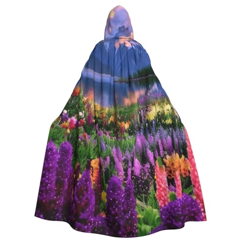 KDKJEDPEAF Unisex Erwachsene Halloween Kapuzenumhang - Hexe/Zauberer Oversize Kapuze Robe, schöne Blumen Berg Druck Cosplay Kostüm von KDKJEDPEAF