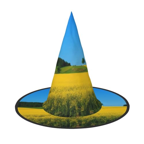 KDKJEDPEAF Vergewaltigungsblumenfelddruck Halloween Spitzhut für Frauen Magischer Hut Faltbarer Hexenhutzauberer Partyhut für Cosplay Kostüm & tägliches Zubehör von KDKJEDPEAF