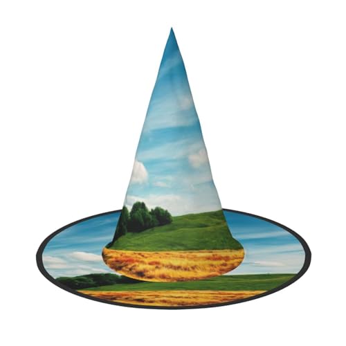 KDKJEDPEAF Weizenfelddruck Halloween Spitzhut für Frauen Magischer Hut Faltbarer Hexenhut Zauberer Partyhut für Cosplay Kostüm & tägliches Zubehör von KDKJEDPEAF