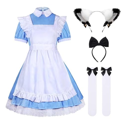KDVOG 5-teiliges Anime-Kostüm mit Schleife, Haarband, Kopfbedeckung, Strümpfe, Set (Blau, XXL) von KDVOG