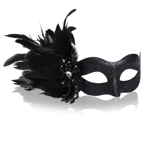 KDVOG Feder-Maskenmaske für Damen, venezianische Maske für Maskerade, Halloween, Cosplay, Abschlussball, Karneval, Weihnachten, Geburtstag, Hochzeit, Schwarz KDVOG Feder-Maskenmaske für Damen, venezianische Maske für Maskerade, Halloween, Cosplay, Abschlussball, Karneval, Weihnachten, Geburtstag, Hochzeit, Schwarz von KDVOG