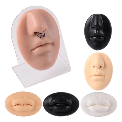 1PC Silikon Gesicht Modell Tattoo Punktion Praxis Simulation Menschliche Nase Mund Körper Teil Display Piercing Schmuck(Acrylic Stand) von KEBLIN