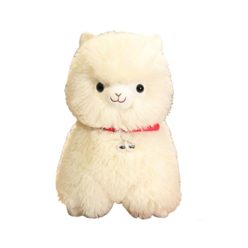 KEDAOLA Alpaka-Plüschpuppen mit Glocke, große 45 cm große Puppe, stehendes Alpaka-Tier, flauschiges Stofftier für Sofa, Wohnzimmer, Dekoration (weiß) von KEDAOLA