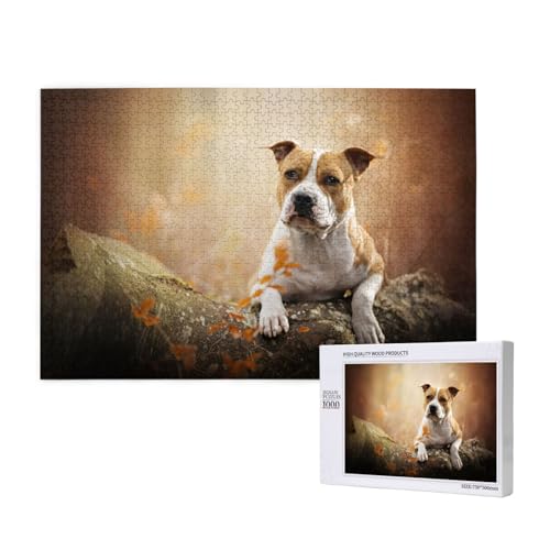 American Staffordshire Terrier Druck, Puzzle 1000 Teile, Holzpuzzle, Spielzeug, Familienspiel, Wanddekoration für Erwachsene und Teenager American Staffordshire Terrier Druck, Puzzle 1000 Teile, Holzpuzzle, Spielzeug, Familienspiel, Wanddekoration für Erwachsene und Teenager von KEDDJI