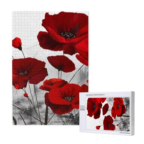Rote Mohnblumen-Drucke, Puzzle 1000 Teile, Holzpuzzle, Spielzeug, Familienspiel, Wanddekoration für Erwachsene und Teenager Rote Mohnblumen-Drucke, Puzzle 1000 Teile, Holzpuzzle, Spielzeug, Familienspiel, Wanddekoration für Erwachsene und Teenager von KEDDJI