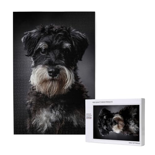 Schnauzer Portrait Dunkelgrau, Puzzle 1000 Teile, Holzpuzzle, Spielzeug, Familienspiel, Wanddekoration für Erwachsene und Teenager von KEDDJI
