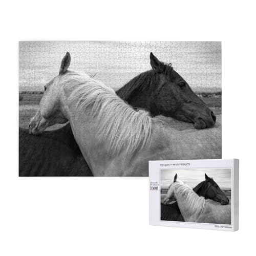 Weißes Pferd und schwarzes Pferd gedruckt, Puzzle 1000 Teile, Holzpuzzle, Spielzeug, Familienspiel, Wanddekoration für Erwachsene und Teenager Weißes Pferd und schwarzes Pferd gedruckt, Puzzle 1000 Teile, Holzpuzzle, Spielzeug, Familienspiel, Wanddekoration für Erwachsene und Teenager von KEDDJI