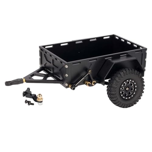 KEEDA 1/18 1/24 RC Crawler Auto Aluminium-Legierung Anhänger Trailer für 1:18 TRX4M 1:24 AXIAL SCX24 RC Crawler Car Upgrade-Zubehör (Alufelgen, Schwarz) von KEEDA