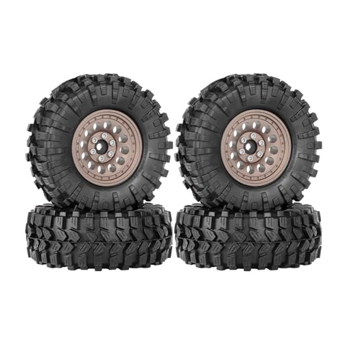 KEEDA 1,33" All-Terrain-Reifen- und Rad-Set - Legierungs-Beadlock-Felgen & Reifen mit 5mm & 7mm Sechskant für 1/12 1/14 1/18 1/24 RC Crawler (A, Bronze) von KEEDA