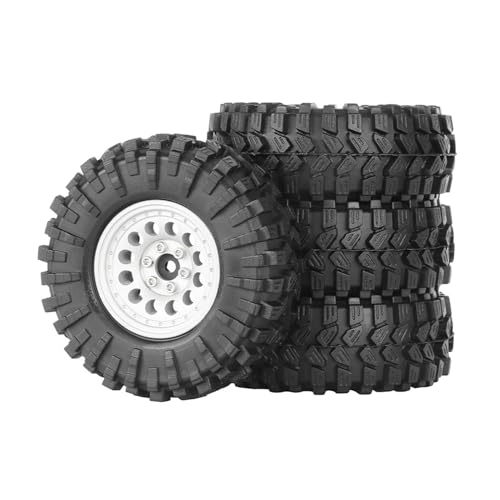 KEEDA 1,33" All-Terrain-Reifen- und Rad-Set - Legierungs-Beadlock-Felgen & Reifen mit 5mm & 7mm Sechskant für 1/12 1/14 1/18 1/24 RC Crawler (A, Silber) von KEEDA