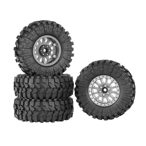 KEEDA 1,33" All-Terrain-Reifen- und Rad-Set - Legierungs-Beadlock-Felgen & Reifen mit 5mm & 7mm Sechskant für 1/12 1/14 1/18 1/24 RC Crawler (B, Grau) von KEEDA