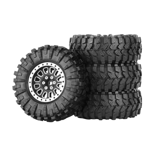 KEEDA 1,33" All-Terrain-Reifen- und Rad-Set - Legierungs-Beadlock-Felgen & Reifen mit 5mm & 7mm Sechskant für 1/12 1/14 1/18 1/24 RC Crawler (B, Schwarz) von KEEDA