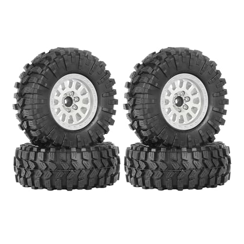 KEEDA 1,33" All-Terrain-Reifen- und Rad-Set - Legierungs-Beadlock-Felgen & Reifen mit 5mm & 7mm Sechskant für 1/12 1/14 1/18 1/24 RC Crawler (B, Silber) von KEEDA