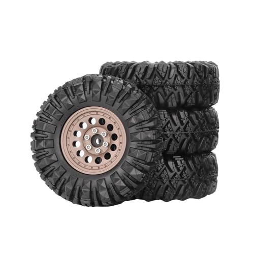 KEEDA 1,33" All-Terrain-Reifen- und Rad-Set - Legierungs-Beadlock-Felgen & Reifen mit 5mm & 7mm Sechskant für 1/12 1/14 1/18 1/24 RC Crawler (C, Bronze) von KEEDA