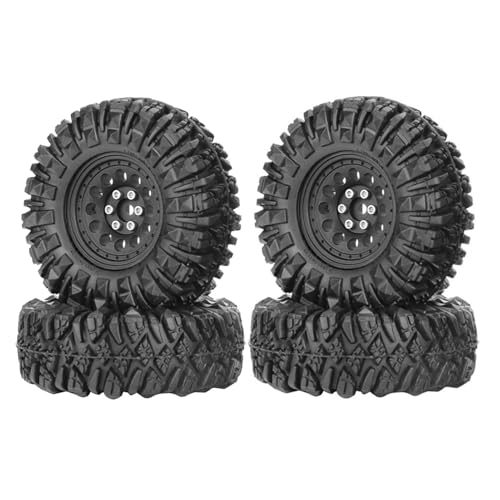 KEEDA 1,33" All-Terrain-Reifen- und Rad-Set - Legierungs-Beadlock-Felgen & Reifen mit 5mm & 7mm Sechskant für 1/12 1/14 1/18 1/24 RC Crawler (C, Schwarz) von KEEDA