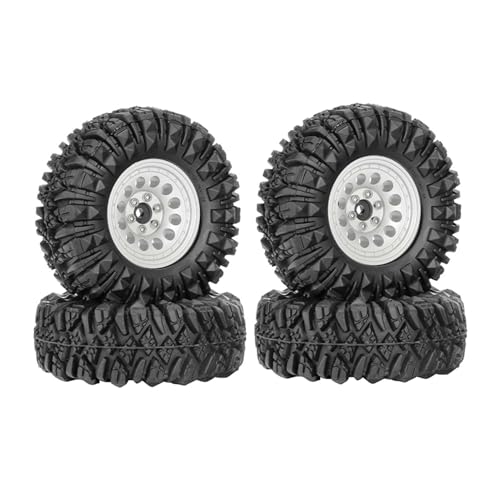 KEEDA 1,33" All-Terrain-Reifen- und Rad-Set - Legierungs-Beadlock-Felgen & Reifen mit 5mm & 7mm Sechskant für 1/12 1/14 1/18 1/24 RC Crawler (C, Silber) von KEEDA