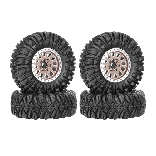 KEEDA 1,33" All-Terrain-Reifen- und Rad-Set - Legierungs-Beadlock-Felgen & Reifen mit 5mm & 7mm Sechskant für 1/12 1/14 1/18 1/24 RC Crawler (D, Bronze) von KEEDA