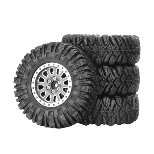 KEEDA 1,33" All-Terrain-Reifen- und Rad-Set - Legierungs-Beadlock-Felgen & Reifen mit 5mm & 7mm Sechskant für 1/12 1/14 1/18 1/24 RC Crawler (D, Grau) von KEEDA