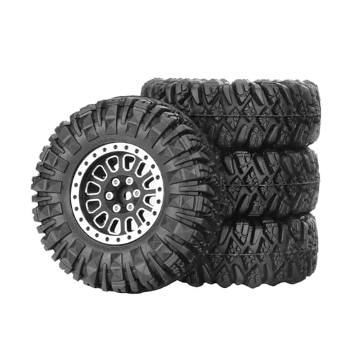 KEEDA 1,33" All-Terrain-Reifen- und Rad-Set - Legierungs-Beadlock-Felgen & Reifen mit 5mm & 7mm Sechskant für 1/12 1/14 1/18 1/24 RC Crawler (D, Schwarz) von KEEDA