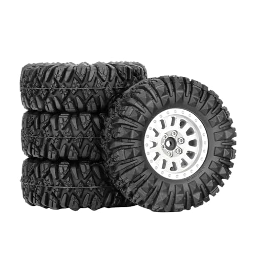 KEEDA 1,33" All-Terrain-Reifen- und Rad-Set - Legierungs-Beadlock-Felgen & Reifen mit 5mm & 7mm Sechskant für 1/12 1/14 1/18 1/24 RC Crawler (D, Silber) von KEEDA