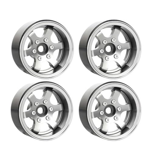 KEEDA 1,55 Zoll Beadlock Felgen +2,8 mm / -4,4 mm Verstellbarer Offset Räder für 1/10 1/12 Crawler LC70 LC80 MN98 (6-Speichen,Grau) von KEEDA