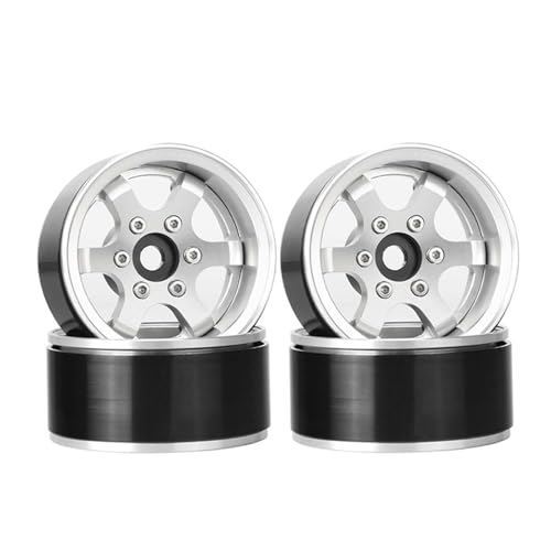 KEEDA 1,55 Zoll Beadlock Felgen +2,8 mm / -4,4 mm Verstellbarer Offset Räder für 1/10 1/12 Crawler LC70 LC80 MN98 (6-Speichen,Silber) von KEEDA