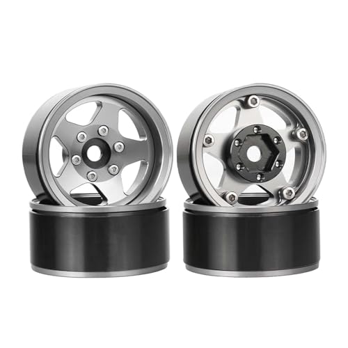 KEEDA 1,55 Zoll Beadlock Felgen +2,8 mm / -4,4 mm Verstellbarer Offset Räder für 1/10 1/12 Crawler LC70 LC80 MN98 (Grau) von KEEDA