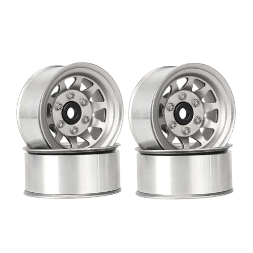 KEEDA 1,55 Zoll Metall Beadlock Felgen Räder für 1/10 1/12 RC Crawler Auto 1.55 Zoll Reifen (10-Speichen, Silber) von KEEDA