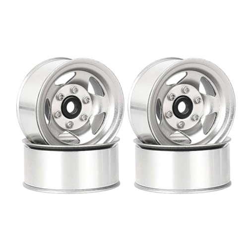 KEEDA 1,55 Zoll Metall Beadlock Felgen Räder für 1/10 1/12 RC Crawler Auto 1.55 Zoll Reifen (5-Speichen, Silber) von KEEDA