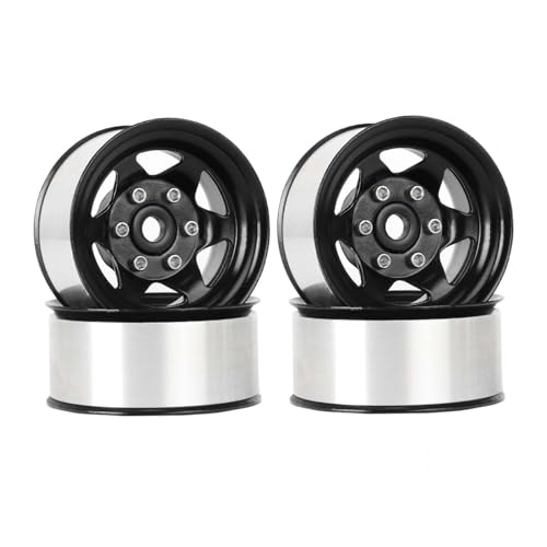 KEEDA 1,55 Zoll Metall Beadlock Felgen Räder für 1/10 1/12 RC Crawler Auto 1.55 Zoll Reifen (6-Speichen, Schwarz) von KEEDA