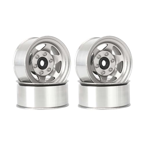 KEEDA 1,55 Zoll Metall Beadlock Felgen Räder für 1/10 1/12 RC Crawler Auto 1.55 Zoll Reifen (6-Speichen, Silber) von KEEDA
