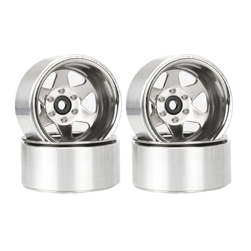 KEEDA 1,9 Zoll Beadlock Felgen Negative Einpresstiefe -8,9 mm Felgen Nabe für SCX10 90046 AXI03007 TRX4 GEN7 GEN8 D90 1/10 RC Crawler Car (6-Speichen, Silber) von KEEDA