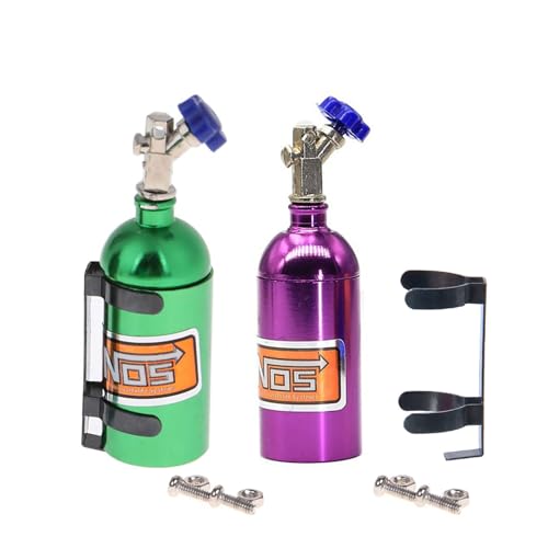 KEEDA 2 Stück Metall Simulierte NOS Stickstoffflasche mit Halterung für 1/10 RC Crawler Auto TRX4 D90 Axial Scx10 Dekoration Zubehör (Violett & Grün) von KEEDA