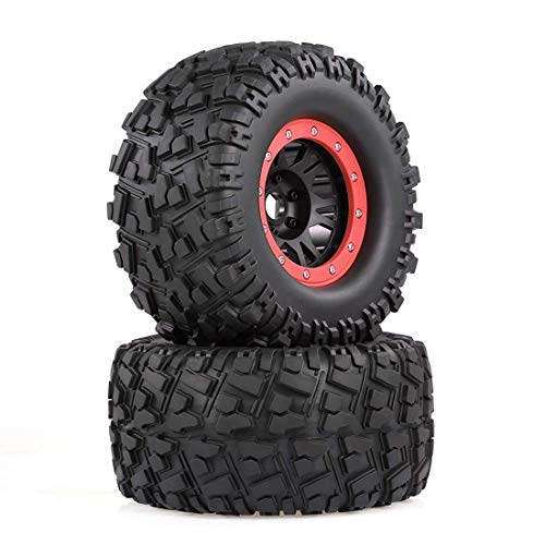 KEEDA 2PCS 165mm Gummi Reifen und Beadlock Felgen 17mm Sechskant Räder für 1/8 TRAXXAS Redcat HPI HSP Hobao RC Monster Truck (A, Rot) von KEEDA