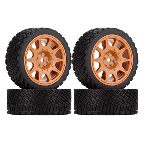 KEEDA 4 Stück 66mm RC-Reifen und Kunststoff Felgen Räder für Tamiya TT01 TT02 HSP HPI Kyosho 1:10 RC On Road Auto Rennwagen Rallye Auto (10-Speichen, Braun) von KEEDA