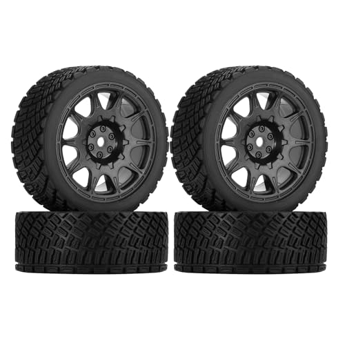 KEEDA 4 Stück 66mm RC-Reifen und Kunststoff Felgen Räder für Tamiya TT01 TT02 HSP HPI Kyosho 1:10 RC On Road Auto Rennwagen Rallye Auto (10-Speichen, Schwarz) von KEEDA