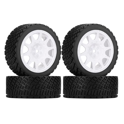 KEEDA 4 Stück 66mm RC-Reifen und Kunststoff Felgen Räder für Tamiya TT01 TT02 HSP HPI Kyosho 1:10 RC On Road Auto Rennwagen Rallye Auto (10-Speichen, Weiß) von KEEDA