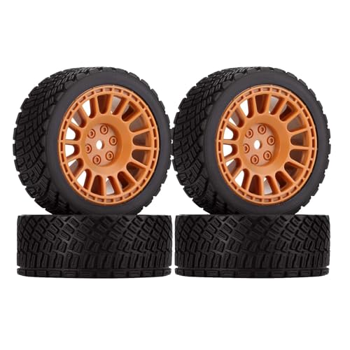 KEEDA 4 Stück 66mm RC-Reifen und Kunststoff Felgen Räder für Tamiya TT01 TT02 HSP HPI Kyosho 1:10 RC On Road Auto Rennwagen Rallye Auto (Braun) von KEEDA