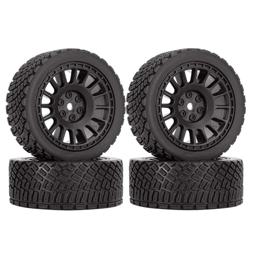 KEEDA 4 Stück 66mm RC-Reifen und Kunststoff Felgen Räder für Tamiya TT01 TT02 HSP HPI Kyosho 1:10 RC On Road Auto Rennwagen Rallye Auto (Schwarz) von KEEDA
