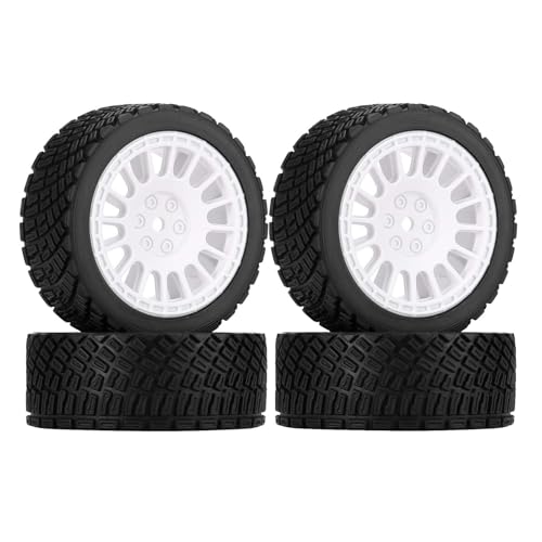 KEEDA 4 Stück 66mm RC-Reifen und Kunststoff Felgen Räder für Tamiya TT01 TT02 HSP HPI Kyosho 1:10 RC On Road Auto Rennwagen Rallye Auto (Weiß) von KEEDA