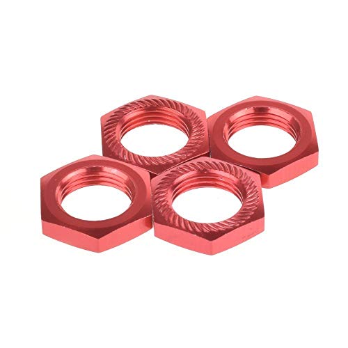 KEEDA 4 Stück M17 17mm Aluminiumlegierung RC Rad-Sechskant-Nabenmutter Gewinde 1,0 mm für 1/8 RC Modellauto HSP Redcat Himoto Teile (Rot) von KEEDA