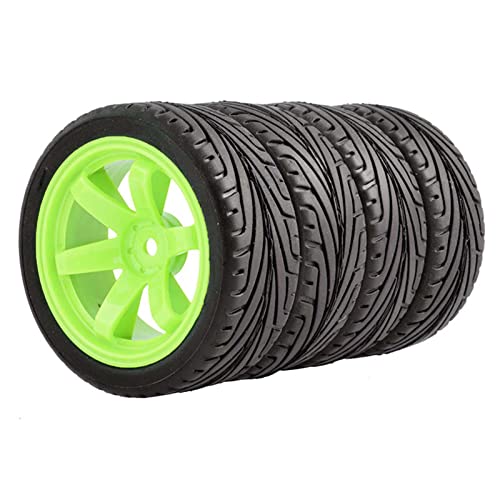 KEEDA 4PCS 1:10 RC Reifen und Kunststoff Räder Felgen für 1/10 HSP HPI Tamiya RC auf Straße Touring Racing Drift Auto (Grün) von KEEDA