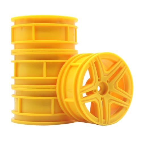KEEDA 52mm Nylon RC-Felgen 12mm Sechskant Räder für HSP/HPI/Tamiya/Kyosho 1/10 On-Road Tourenwagen, Renn- & Driftfahrzeuge (+3mm ET, Stil B, Gelb) von KEEDA