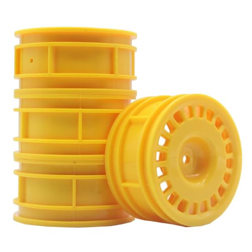 KEEDA 52mm Nylon RC-Felgen 12mm Sechskant Räder für HSP/HPI/Tamiya/Kyosho 1/10 On-Road Tourenwagen, Renn- & Driftfahrzeuge (+5mm ET, Stil C, Gelb) von KEEDA